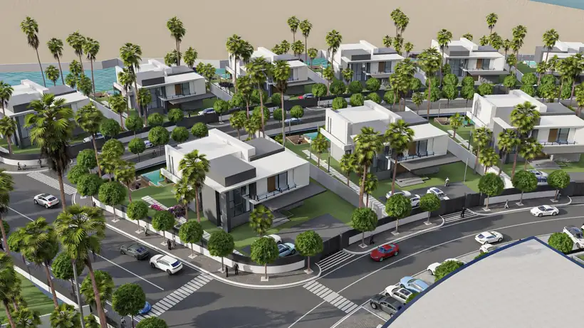 Rangée de villas en front de fleuve