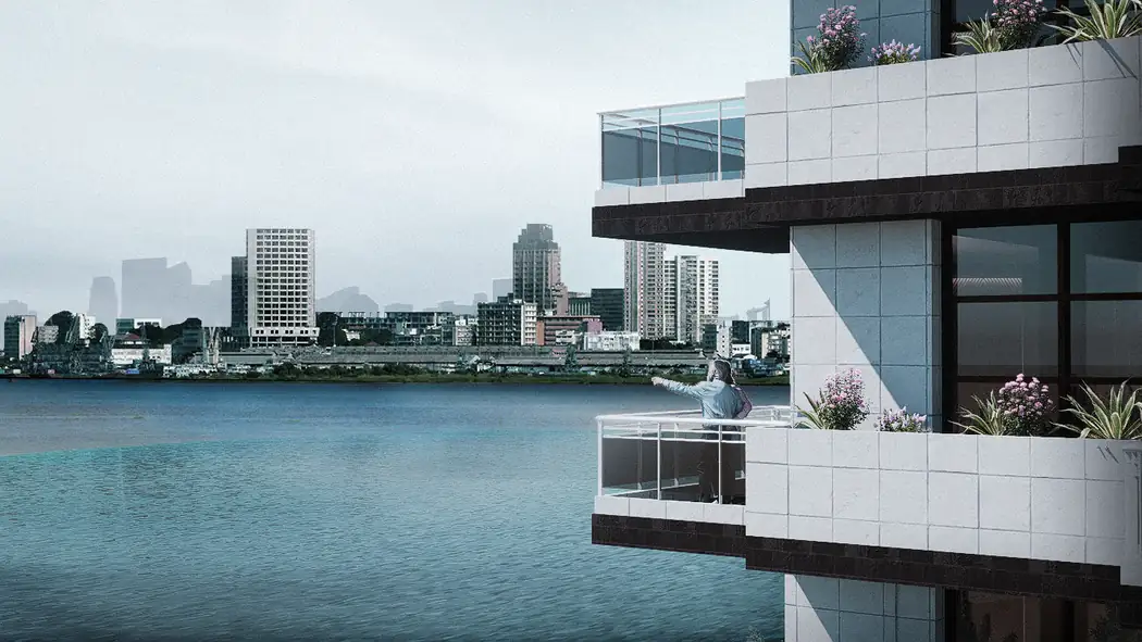 Intérieur d'un appartement ouvert sur le fleuve Congo